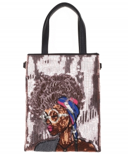 African-American Women Design Reversible Sequin Mini Tote Bag  S039HG RGOLD
